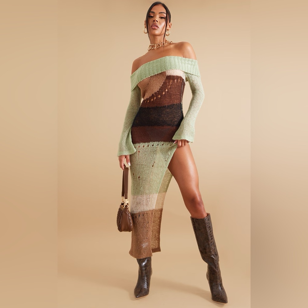 PLT Sage Abstract Open Knit Distressed Maxi Dress